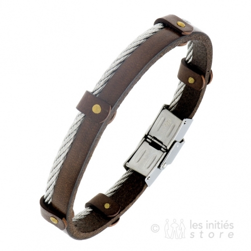 Idée cadeau - Bracelet 1 câble pattes cuir marron