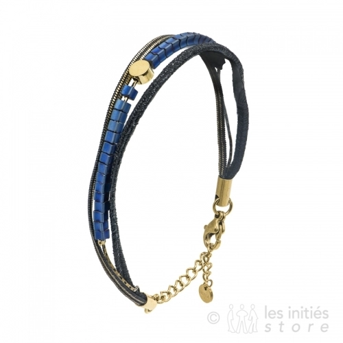 bracelet pierres ethniques bleues et dorées