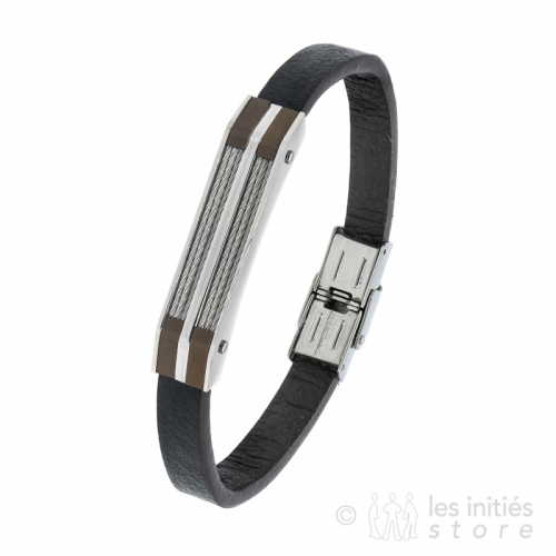 brown leather and steel bracelet