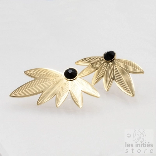 black Swarovski gold earrings