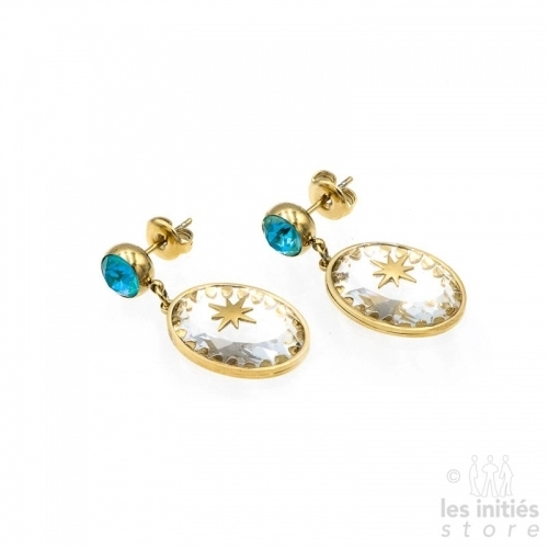 Les Initiés Swarovski turquoise crystal stars earrings - Gold
