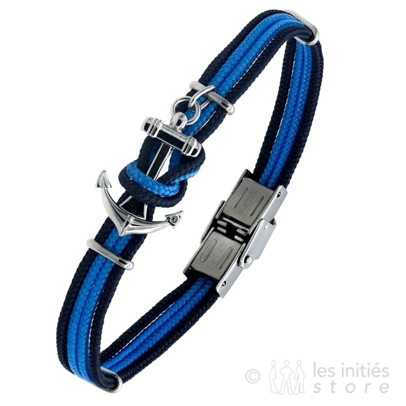 Elden 4 rows anchor bracelet - blue and black - steel