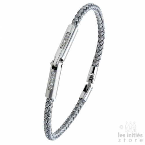 Bracelet câble gris tressé diamants - Acier