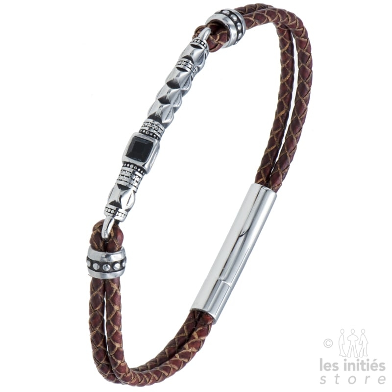 mens leather and steel bracelet