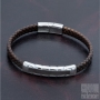 Bracelet cuir tressé incrusté acier marron