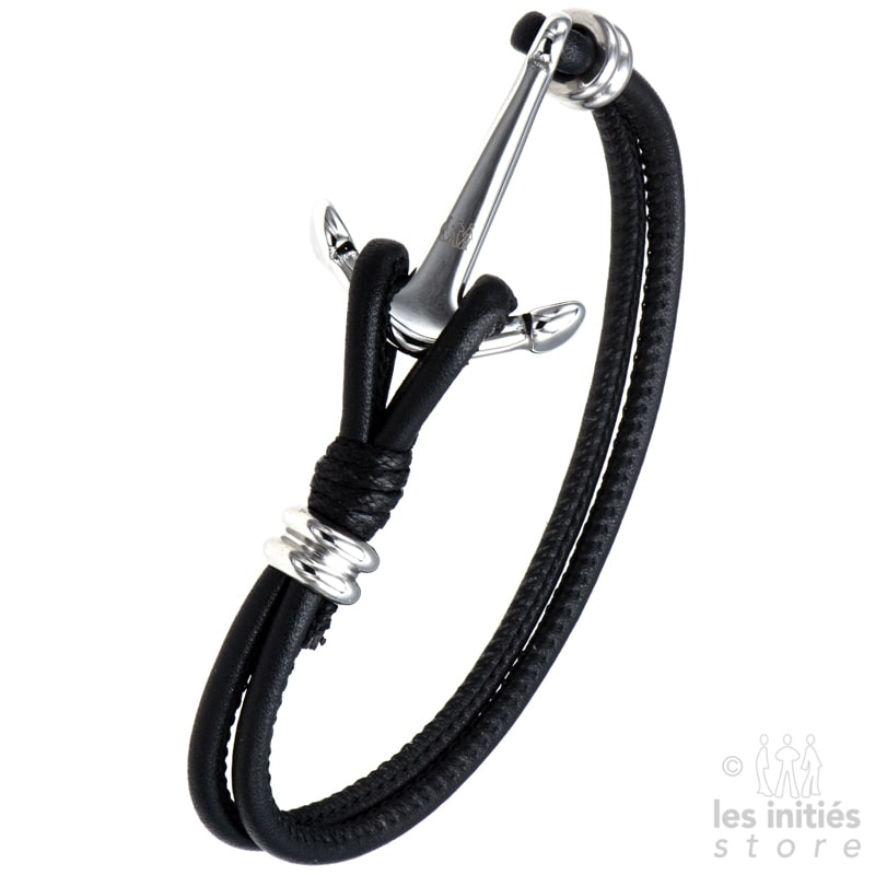 anchor double black leather bracelet