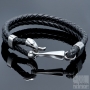 Bracelet double tressé crochet cuir noir - acier