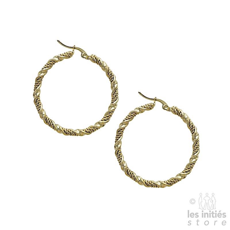 L-40 mm, W-3 mm 925 Sterling Silver Gold-flashed Twisted Hoop Earrings
